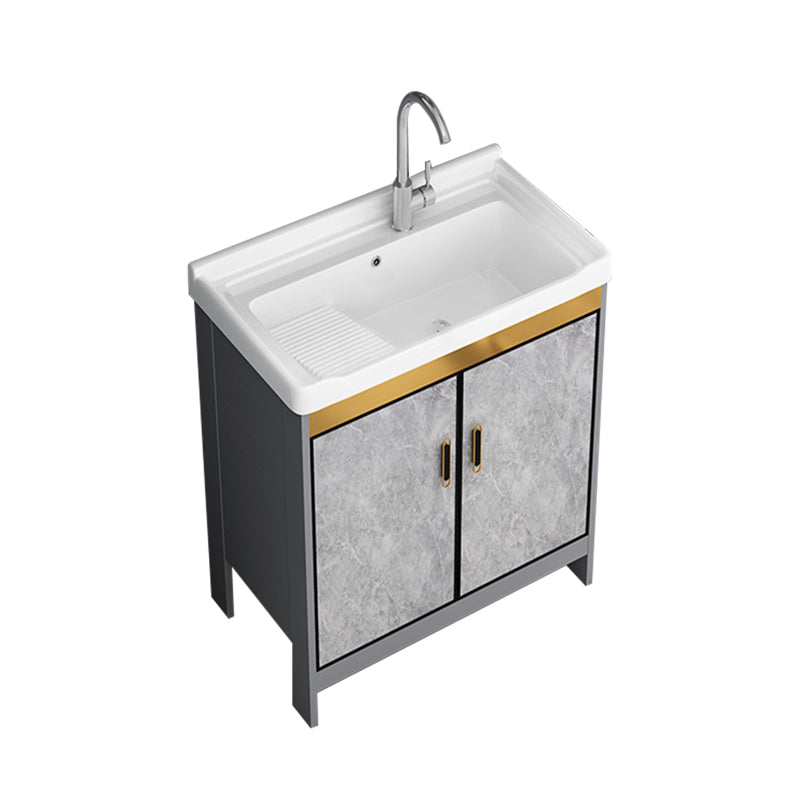 Bath Vanity Single Sink Metal Frame Grey Rectangular 2 Doors Freestanding Vanity Vanity & Faucet 28"L x 18.9"W x 32.7"H Clearhalo 'Bathroom Remodel & Bathroom Fixtures' 'Bathroom Vanities' 'bathroom_vanities' 'Home Improvement' 'home_improvement' 'home_improvement_bathroom_vanities' 7379927
