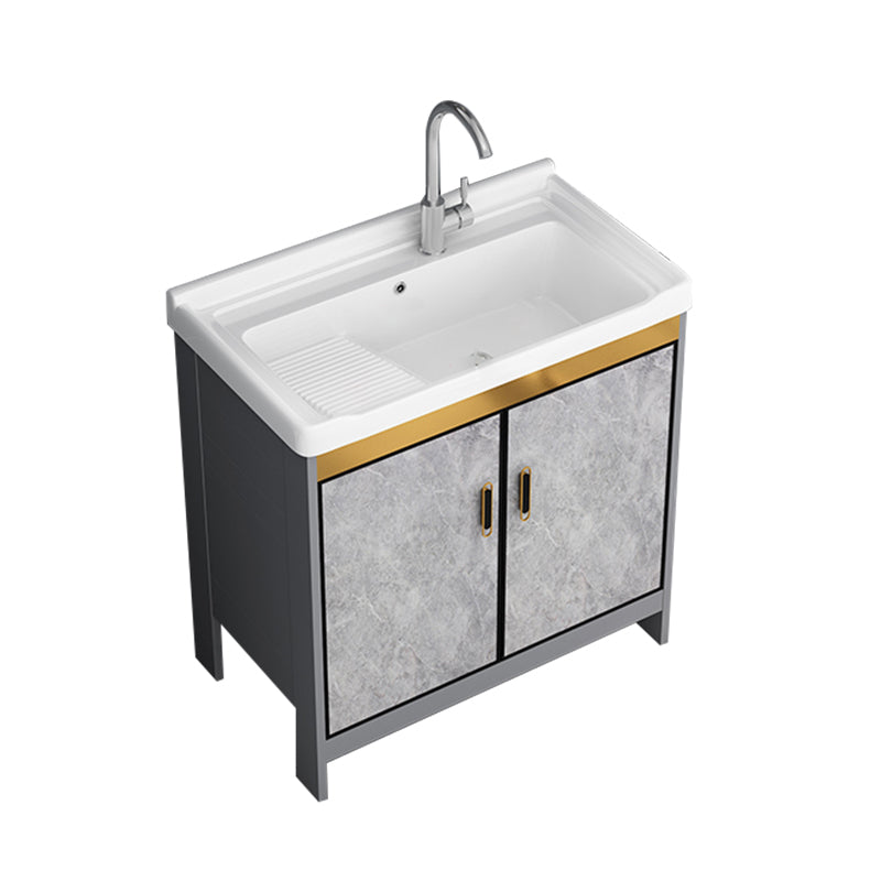Bath Vanity Single Sink Metal Frame Grey Rectangular 2 Doors Freestanding Vanity Vanity & Faucet 31.9"L x 18.9"W x 32.7"H Clearhalo 'Bathroom Remodel & Bathroom Fixtures' 'Bathroom Vanities' 'bathroom_vanities' 'Home Improvement' 'home_improvement' 'home_improvement_bathroom_vanities' 7379929