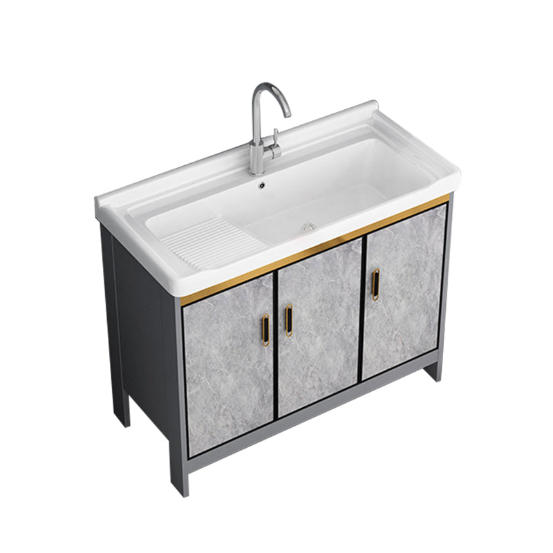 Bath Vanity Single Sink Metal Frame Grey Rectangular 2 Doors Freestanding Vanity Vanity & Faucet 39.8"L x 18.9"W x 32.7"H Clearhalo 'Bathroom Remodel & Bathroom Fixtures' 'Bathroom Vanities' 'bathroom_vanities' 'Home Improvement' 'home_improvement' 'home_improvement_bathroom_vanities' 7379931