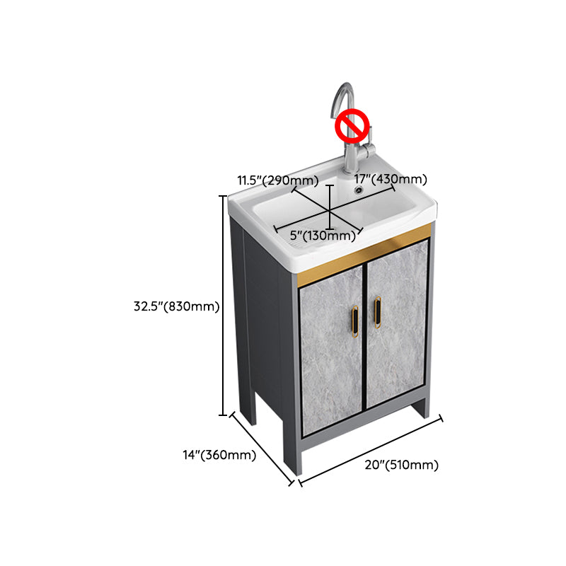 Bath Vanity Single Sink Metal Frame Grey Rectangular 2 Doors Freestanding Vanity Clearhalo 'Bathroom Remodel & Bathroom Fixtures' 'Bathroom Vanities' 'bathroom_vanities' 'Home Improvement' 'home_improvement' 'home_improvement_bathroom_vanities' 7379938