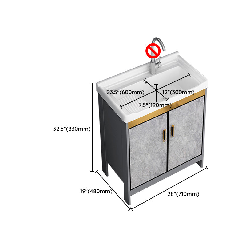 Bath Vanity Single Sink Metal Frame Grey Rectangular 2 Doors Freestanding Vanity Clearhalo 'Bathroom Remodel & Bathroom Fixtures' 'Bathroom Vanities' 'bathroom_vanities' 'Home Improvement' 'home_improvement' 'home_improvement_bathroom_vanities' 7379940