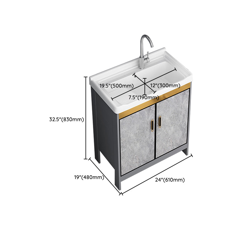 Bath Vanity Single Sink Metal Frame Grey Rectangular 2 Doors Freestanding Vanity Clearhalo 'Bathroom Remodel & Bathroom Fixtures' 'Bathroom Vanities' 'bathroom_vanities' 'Home Improvement' 'home_improvement' 'home_improvement_bathroom_vanities' 7379945