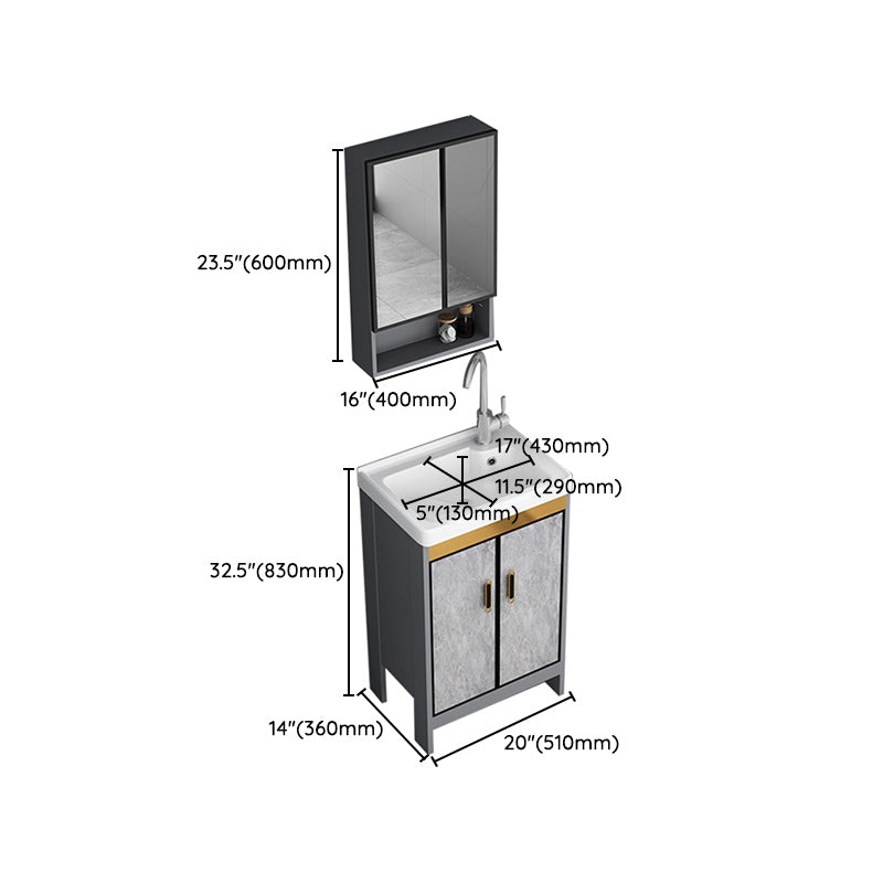 Bath Vanity Single Sink Metal Frame Grey Rectangular 2 Doors Freestanding Vanity Clearhalo 'Bathroom Remodel & Bathroom Fixtures' 'Bathroom Vanities' 'bathroom_vanities' 'Home Improvement' 'home_improvement' 'home_improvement_bathroom_vanities' 7379950