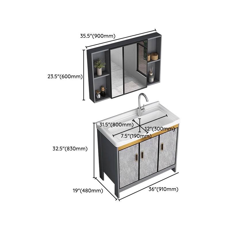 Bath Vanity Single Sink Metal Frame Grey Rectangular 2 Doors Freestanding Vanity Clearhalo 'Bathroom Remodel & Bathroom Fixtures' 'Bathroom Vanities' 'bathroom_vanities' 'Home Improvement' 'home_improvement' 'home_improvement_bathroom_vanities' 7379954