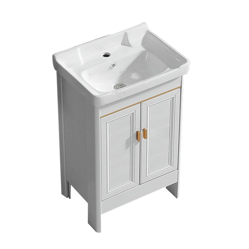 White Freestanding Vanity Rectangular 2 Doors Metal Frame Mirror Single Sink Vanity Bathroom Vanity 20"L x 14"W x 33"H Clearhalo 'Bathroom Remodel & Bathroom Fixtures' 'Bathroom Vanities' 'bathroom_vanities' 'Home Improvement' 'home_improvement' 'home_improvement_bathroom_vanities' 7379957