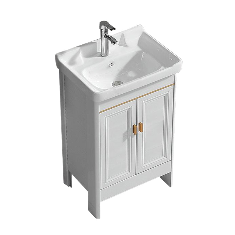 White Freestanding Vanity Rectangular 2 Doors Metal Frame Mirror Single Sink Vanity Vanity & Faucet 20"L x 14"W x 33"H Clearhalo 'Bathroom Remodel & Bathroom Fixtures' 'Bathroom Vanities' 'bathroom_vanities' 'Home Improvement' 'home_improvement' 'home_improvement_bathroom_vanities' 7379966