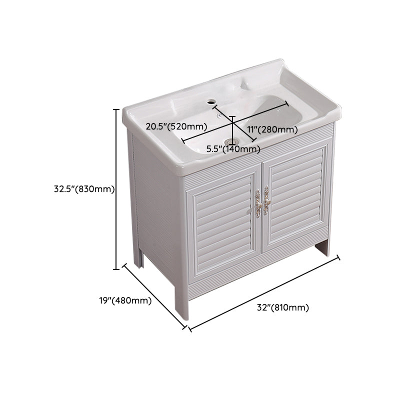 White Freestanding Vanity Rectangular 2 Doors Metal Frame Mirror Single Sink Vanity Clearhalo 'Bathroom Remodel & Bathroom Fixtures' 'Bathroom Vanities' 'bathroom_vanities' 'Home Improvement' 'home_improvement' 'home_improvement_bathroom_vanities' 7379976