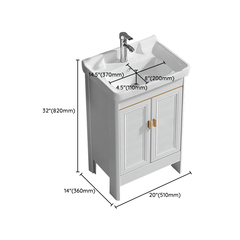 White Freestanding Vanity Rectangular 2 Doors Metal Frame Mirror Single Sink Vanity Clearhalo 'Bathroom Remodel & Bathroom Fixtures' 'Bathroom Vanities' 'bathroom_vanities' 'Home Improvement' 'home_improvement' 'home_improvement_bathroom_vanities' 7379979