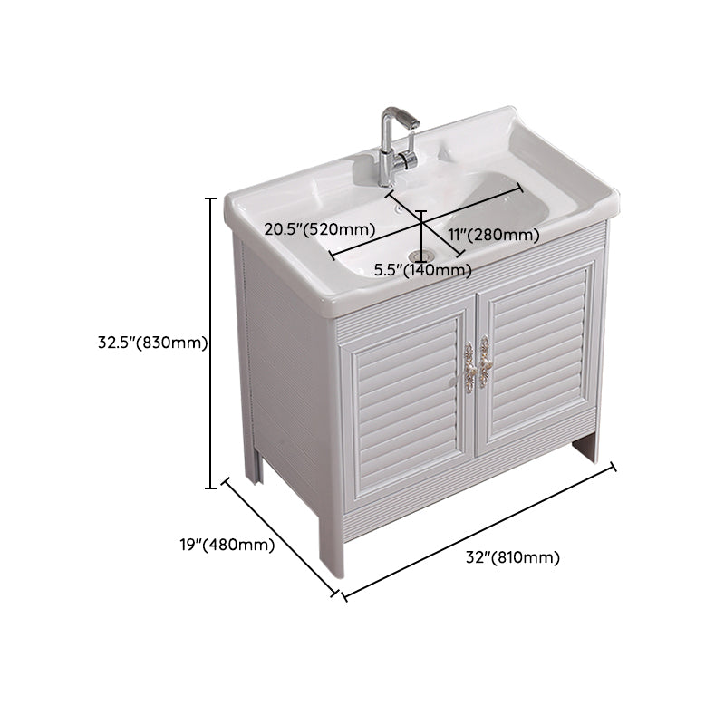 White Freestanding Vanity Rectangular 2 Doors Metal Frame Mirror Single Sink Vanity Clearhalo 'Bathroom Remodel & Bathroom Fixtures' 'Bathroom Vanities' 'bathroom_vanities' 'Home Improvement' 'home_improvement' 'home_improvement_bathroom_vanities' 7379982