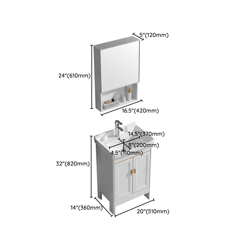 White Freestanding Vanity Rectangular 2 Doors Metal Frame Mirror Single Sink Vanity Clearhalo 'Bathroom Remodel & Bathroom Fixtures' 'Bathroom Vanities' 'bathroom_vanities' 'Home Improvement' 'home_improvement' 'home_improvement_bathroom_vanities' 7379991