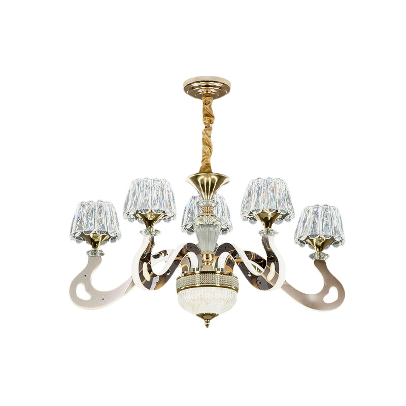 Conical Clear Crystal Hanging Light Kit Modernist 3/5 Heads Bedroom LED Chandelier Pendant Lamp Clearhalo 'Ceiling Lights' 'Chandeliers' 'Clear' 'Industrial' 'Modern Chandeliers' 'Modern' 'Tiffany' 'Traditional Chandeliers' Lighting' 738043