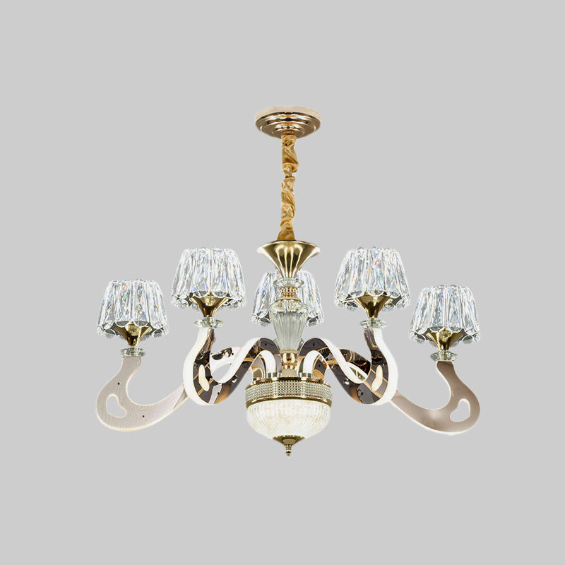 Conical Clear Crystal Hanging Light Kit Modernist 3/5 Heads Bedroom LED Chandelier Pendant Lamp Clearhalo 'Ceiling Lights' 'Chandeliers' 'Clear' 'Industrial' 'Modern Chandeliers' 'Modern' 'Tiffany' 'Traditional Chandeliers' Lighting' 738044