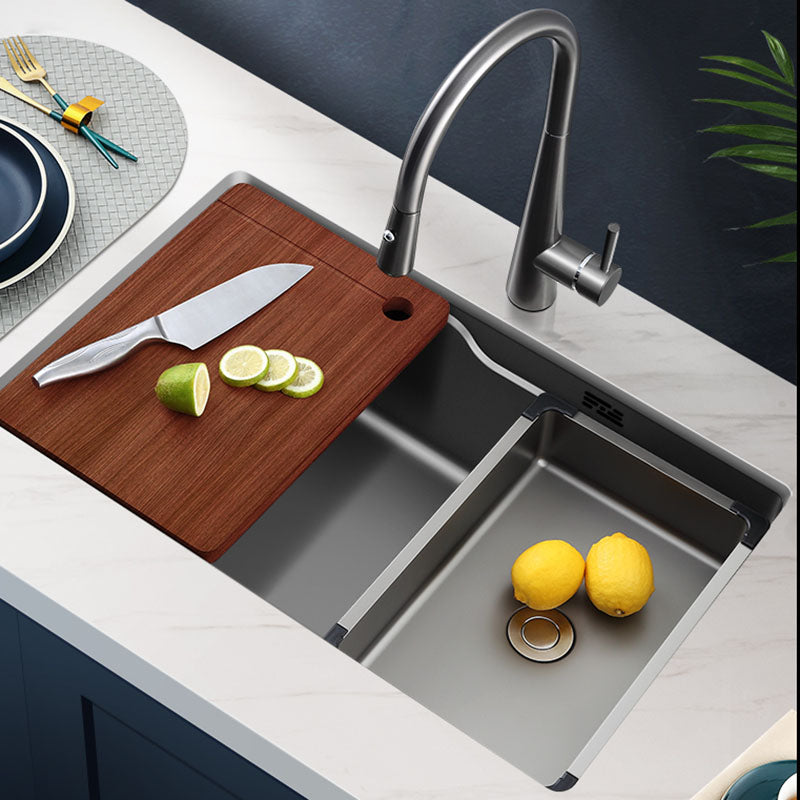 Stainless Steel Kitchen Sink Single Basin Kitchen Sink with Cutting-Board Sink with Faucet Pure Copper Pull Out Faucet Clearhalo 'Home Improvement' 'home_improvement' 'home_improvement_kitchen_sinks' 'Kitchen Remodel & Kitchen Fixtures' 'Kitchen Sinks & Faucet Components' 'Kitchen Sinks' 'kitchen_sinks' 7380506