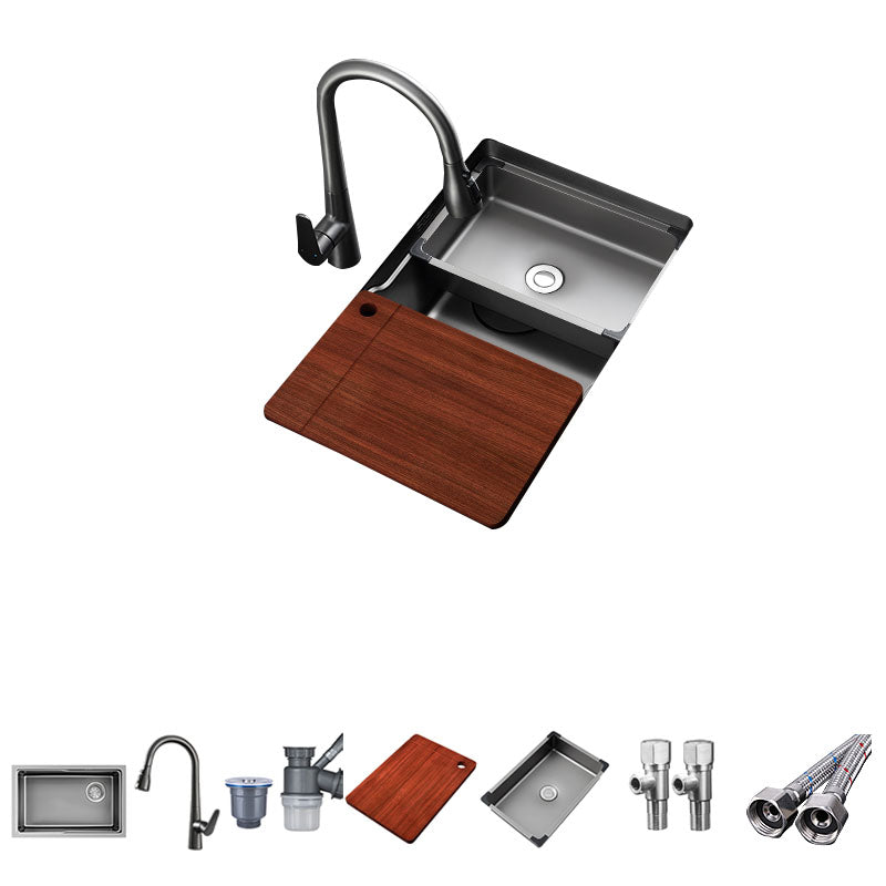 Stainless Steel Kitchen Sink Single Basin Kitchen Sink with Cutting-Board Sink with Faucet Refined Copper Pull Out Faucet Clearhalo 'Home Improvement' 'home_improvement' 'home_improvement_kitchen_sinks' 'Kitchen Remodel & Kitchen Fixtures' 'Kitchen Sinks & Faucet Components' 'Kitchen Sinks' 'kitchen_sinks' 7380510