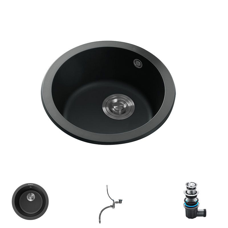 Quartz Kitchen Sink Round Single Basin Kitchen Sink with Drain Assembly Black Sink Only None Clearhalo 'Home Improvement' 'home_improvement' 'home_improvement_kitchen_sinks' 'Kitchen Remodel & Kitchen Fixtures' 'Kitchen Sinks & Faucet Components' 'Kitchen Sinks' 'kitchen_sinks' 7380521