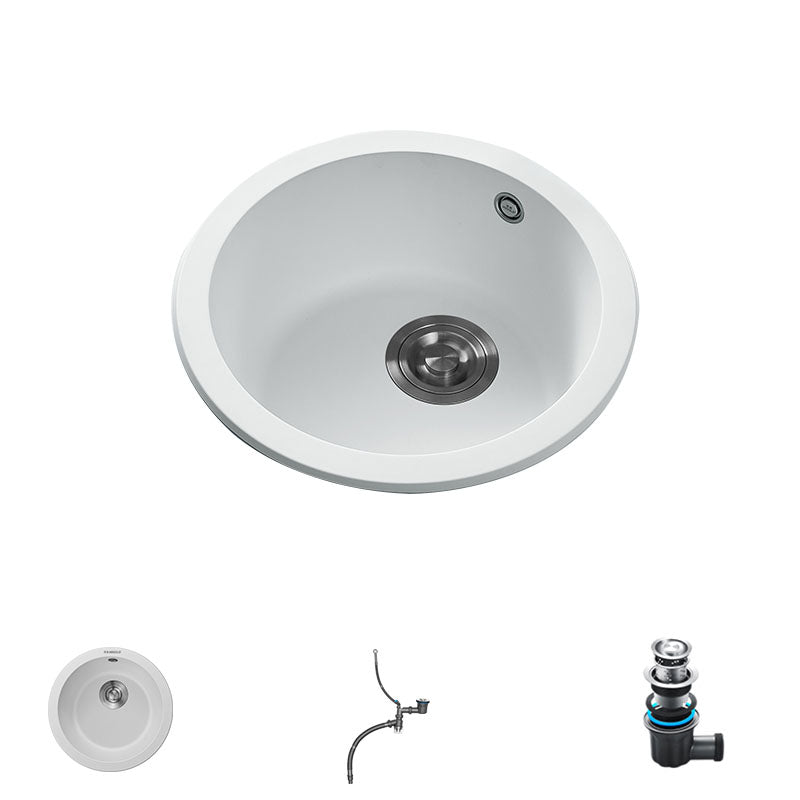 Quartz Kitchen Sink Round Single Basin Kitchen Sink with Drain Assembly White Sink Only None Clearhalo 'Home Improvement' 'home_improvement' 'home_improvement_kitchen_sinks' 'Kitchen Remodel & Kitchen Fixtures' 'Kitchen Sinks & Faucet Components' 'Kitchen Sinks' 'kitchen_sinks' 7380523
