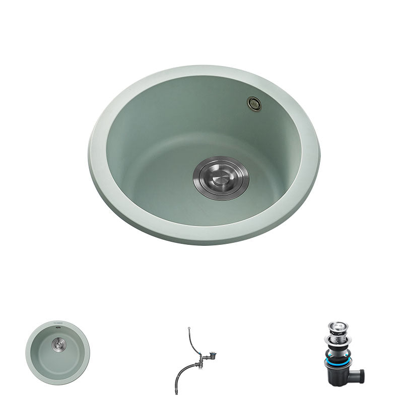 Quartz Kitchen Sink Round Single Basin Kitchen Sink with Drain Assembly Cyan Sink Only None Clearhalo 'Home Improvement' 'home_improvement' 'home_improvement_kitchen_sinks' 'Kitchen Remodel & Kitchen Fixtures' 'Kitchen Sinks & Faucet Components' 'Kitchen Sinks' 'kitchen_sinks' 7380524