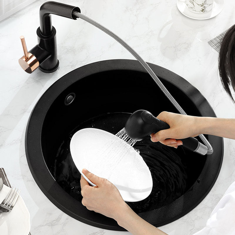 Quartz Kitchen Sink Round Single Basin Kitchen Sink with Drain Assembly Clearhalo 'Home Improvement' 'home_improvement' 'home_improvement_kitchen_sinks' 'Kitchen Remodel & Kitchen Fixtures' 'Kitchen Sinks & Faucet Components' 'Kitchen Sinks' 'kitchen_sinks' 7380525