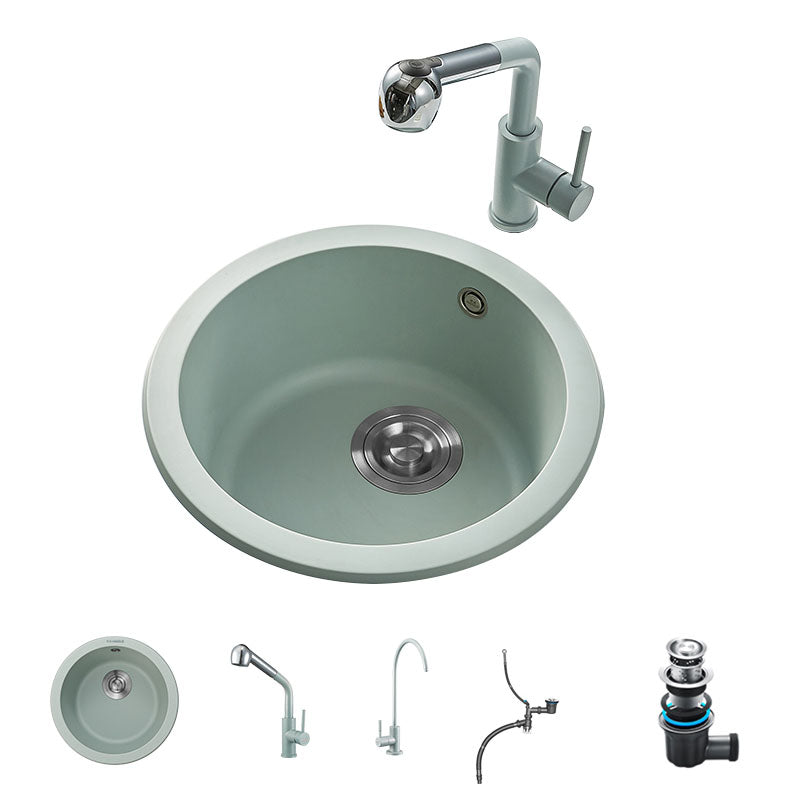 Quartz Kitchen Sink Round Single Basin Kitchen Sink with Drain Assembly Cyan Sink with Faucet Tobacco Pull Out Water Filter Double Faucet Clearhalo 'Home Improvement' 'home_improvement' 'home_improvement_kitchen_sinks' 'Kitchen Remodel & Kitchen Fixtures' 'Kitchen Sinks & Faucet Components' 'Kitchen Sinks' 'kitchen_sinks' 7380542