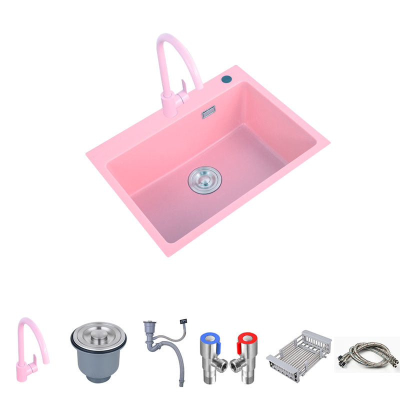 Quartz Kitchen Sink Contemporary Single Bowl Kitchen Sink with Drain Assembly Sink with Faucet Round Faucet Clearhalo 'Home Improvement' 'home_improvement' 'home_improvement_kitchen_sinks' 'Kitchen Remodel & Kitchen Fixtures' 'Kitchen Sinks & Faucet Components' 'Kitchen Sinks' 'kitchen_sinks' 7380546