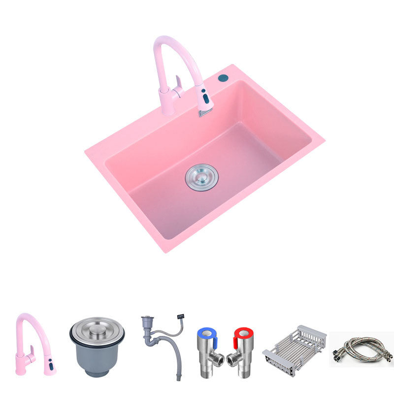 Quartz Kitchen Sink Contemporary Single Bowl Kitchen Sink with Drain Assembly Sink with Faucet Pull Out Faucet Clearhalo 'Home Improvement' 'home_improvement' 'home_improvement_kitchen_sinks' 'Kitchen Remodel & Kitchen Fixtures' 'Kitchen Sinks & Faucet Components' 'Kitchen Sinks' 'kitchen_sinks' 7380548