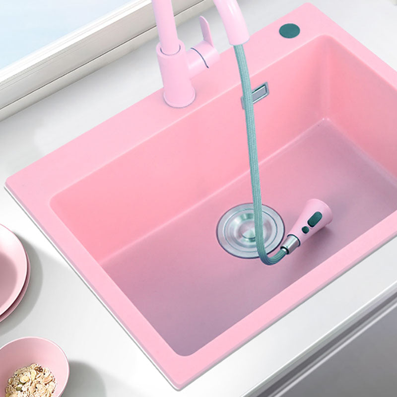 Quartz Kitchen Sink Contemporary Single Bowl Kitchen Sink with Drain Assembly Clearhalo 'Home Improvement' 'home_improvement' 'home_improvement_kitchen_sinks' 'Kitchen Remodel & Kitchen Fixtures' 'Kitchen Sinks & Faucet Components' 'Kitchen Sinks' 'kitchen_sinks' 7380549