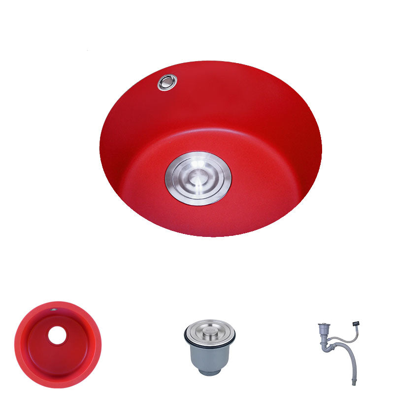 Quartz Kitchen Sink Single Bowl Red Round Kitchen Sink with Drain Assembly Sink Only None Clearhalo 'Home Improvement' 'home_improvement' 'home_improvement_kitchen_sinks' 'Kitchen Remodel & Kitchen Fixtures' 'Kitchen Sinks & Faucet Components' 'Kitchen Sinks' 'kitchen_sinks' 7380566