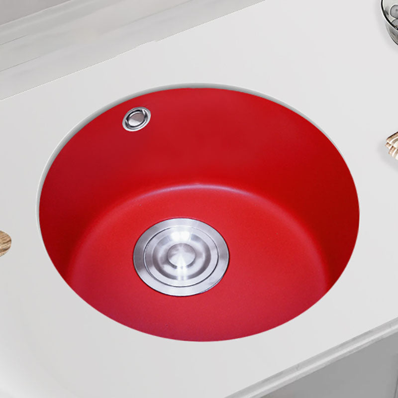 Quartz Kitchen Sink Single Bowl Red Round Kitchen Sink with Drain Assembly 12.6"L x 12.6"W x 7.5"H Sink Only None Clearhalo 'Home Improvement' 'home_improvement' 'home_improvement_kitchen_sinks' 'Kitchen Remodel & Kitchen Fixtures' 'Kitchen Sinks & Faucet Components' 'Kitchen Sinks' 'kitchen_sinks' 7380569