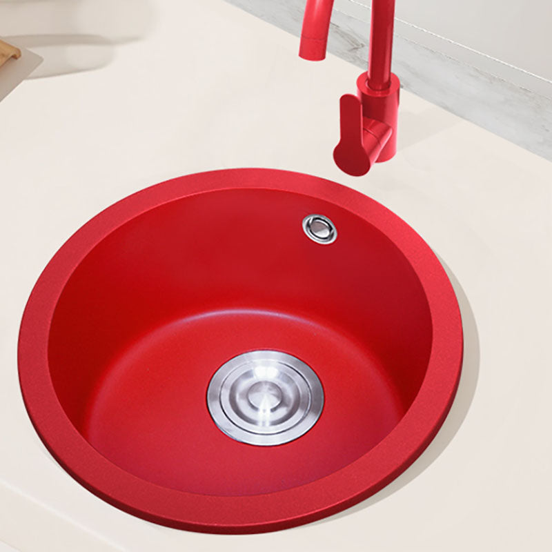 Quartz Kitchen Sink Single Bowl Red Round Kitchen Sink with Drain Assembly Clearhalo 'Home Improvement' 'home_improvement' 'home_improvement_kitchen_sinks' 'Kitchen Remodel & Kitchen Fixtures' 'Kitchen Sinks & Faucet Components' 'Kitchen Sinks' 'kitchen_sinks' 7380572