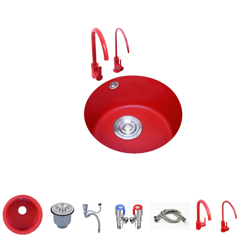 Quartz Kitchen Sink Single Bowl Red Round Kitchen Sink with Drain Assembly Sink with Faucet Round Double Tap for Water Purification Clearhalo 'Home Improvement' 'home_improvement' 'home_improvement_kitchen_sinks' 'Kitchen Remodel & Kitchen Fixtures' 'Kitchen Sinks & Faucet Components' 'Kitchen Sinks' 'kitchen_sinks' 7380573