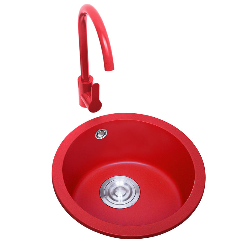 Quartz Kitchen Sink Single Bowl Red Round Kitchen Sink with Drain Assembly Clearhalo 'Home Improvement' 'home_improvement' 'home_improvement_kitchen_sinks' 'Kitchen Remodel & Kitchen Fixtures' 'Kitchen Sinks & Faucet Components' 'Kitchen Sinks' 'kitchen_sinks' 7380574