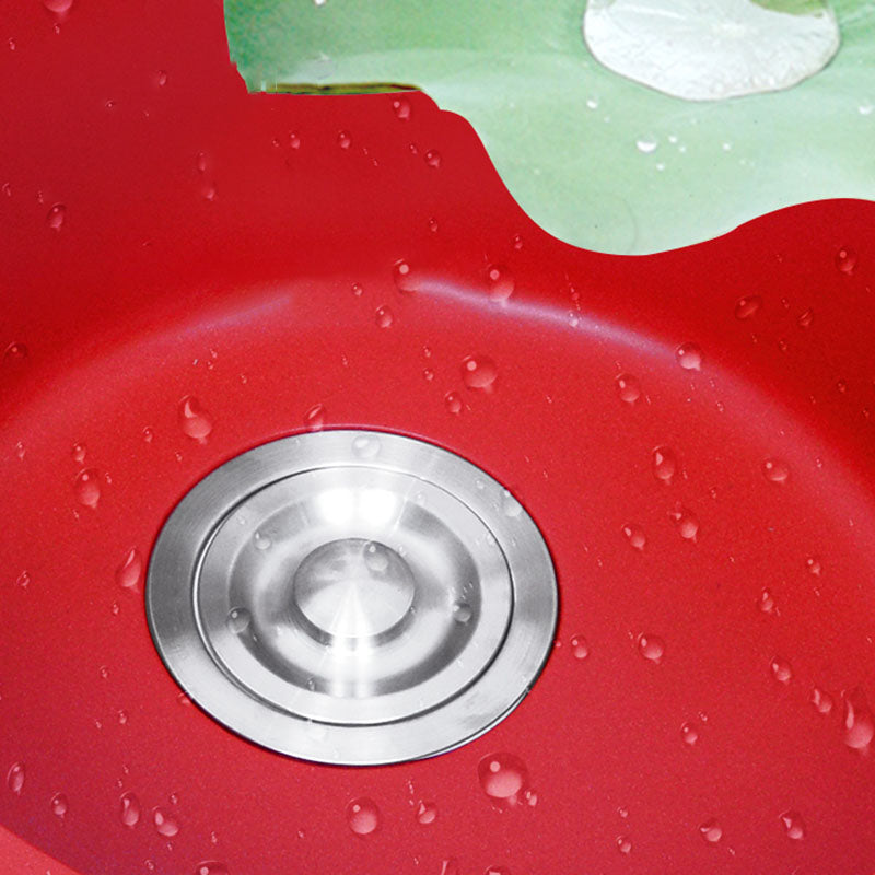Quartz Kitchen Sink Single Bowl Red Round Kitchen Sink with Drain Assembly Clearhalo 'Home Improvement' 'home_improvement' 'home_improvement_kitchen_sinks' 'Kitchen Remodel & Kitchen Fixtures' 'Kitchen Sinks & Faucet Components' 'Kitchen Sinks' 'kitchen_sinks' 7380575