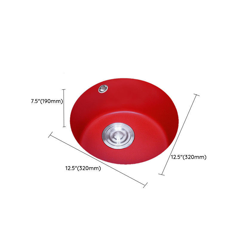Quartz Kitchen Sink Single Bowl Red Round Kitchen Sink with Drain Assembly Clearhalo 'Home Improvement' 'home_improvement' 'home_improvement_kitchen_sinks' 'Kitchen Remodel & Kitchen Fixtures' 'Kitchen Sinks & Faucet Components' 'Kitchen Sinks' 'kitchen_sinks' 7380580
