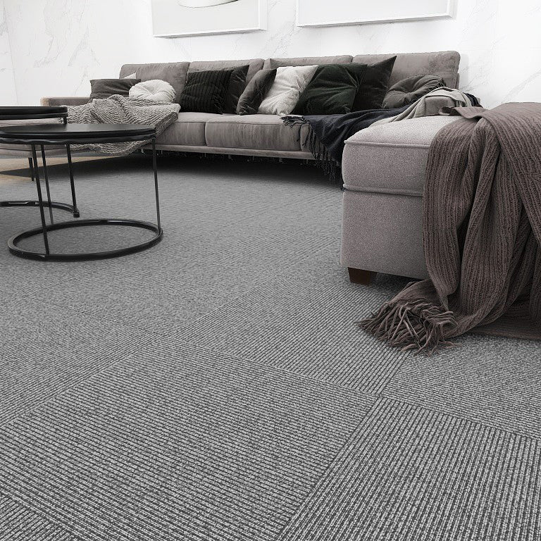 Modern Carpet Tiles Level Loop Self Adhesive Fire Resistant Tiles and Carpet Pewter 1 Set for Wallboard (32 Pieces * 1) Clearhalo 'Carpet Tiles & Carpet Squares' 'carpet_tiles_carpet_squares' 'Flooring 'Home Improvement' 'home_improvement' 'home_improvement_carpet_tiles_carpet_squares' Walls and Ceiling' 7380608