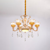 Flower Living Room Suspension Light Contemporary Clear Glass Crystal 6 Bulbs Rose Gold Chandelier Lamp Clearhalo 'Ceiling Lights' 'Chandeliers' Lighting' options 738066