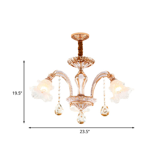 3/6 Heads Floral Ceiling Chandelier Traditional Gold Crystal Hanging Pendant Lamp for Bedroom Clearhalo 'Ceiling Lights' 'Chandeliers' Lighting' options 738075