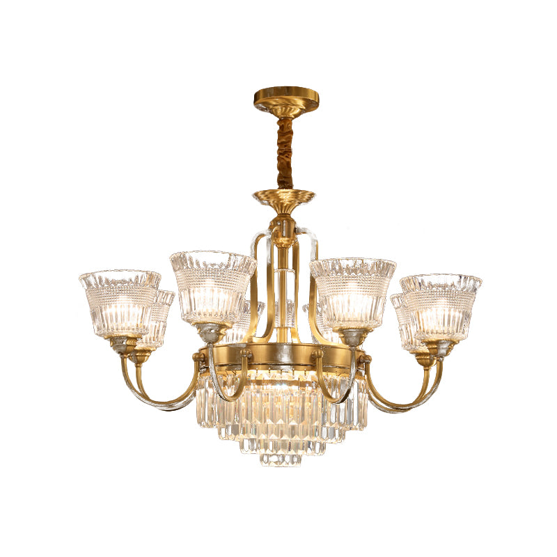 Bell Clear Glass Crystal Pendant Lamp Traditional 6/8-Head Living Room Up Chandelier Lighting in Brass Clearhalo 'Ceiling Lights' 'Chandeliers' Lighting' options 738086