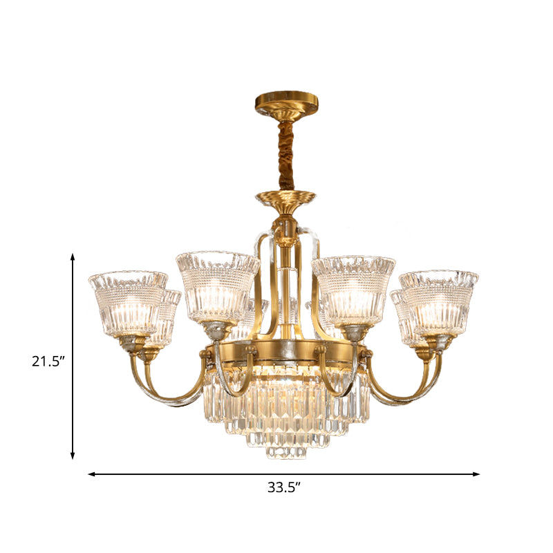 Bell Clear Glass Crystal Pendant Lamp Traditional 6/8-Head Living Room Up Chandelier Lighting in Brass Clearhalo 'Ceiling Lights' 'Chandeliers' Lighting' options 738088