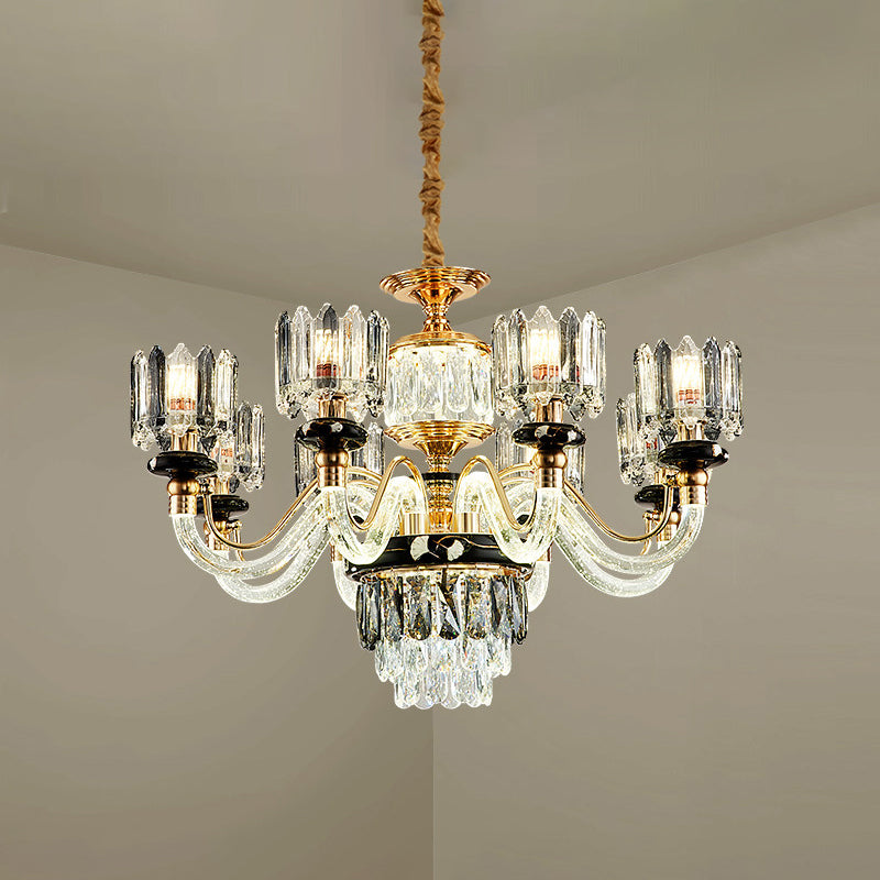 Gold Circle Pendant Chandelier Traditional Crystal Rectangle 6/8 Bulbs Living Room Suspension Light Clearhalo 'Ceiling Lights' 'Chandeliers' Lighting' options 738092