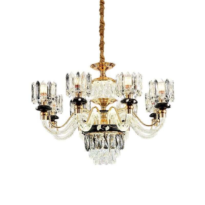 Gold Circle Pendant Chandelier Traditional Crystal Rectangle 6/8 Bulbs Living Room Suspension Light Clearhalo 'Ceiling Lights' 'Chandeliers' Lighting' options 738094