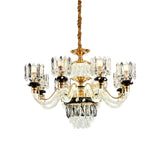 Gold Circle Pendant Chandelier Traditional Crystal Rectangle 6/8 Bulbs Living Room Suspension Light Clearhalo 'Ceiling Lights' 'Chandeliers' Lighting' options 738094