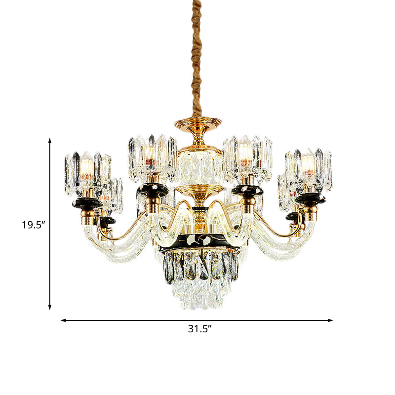 Gold Circle Pendant Chandelier Traditional Crystal Rectangle 6/8 Bulbs Living Room Suspension Light Clearhalo 'Ceiling Lights' 'Chandeliers' Lighting' options 738095