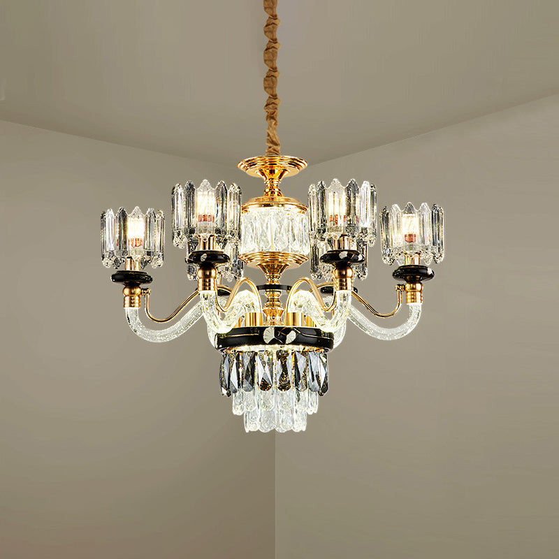 Gold Circle Pendant Chandelier Traditional Crystal Rectangle 6/8 Bulbs Living Room Suspension Light Clearhalo 'Ceiling Lights' 'Chandeliers' Lighting' options 738096