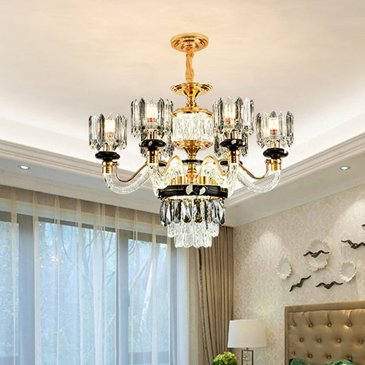 Gold Circle Pendant Chandelier Traditional Crystal Rectangle 6/8 Bulbs Living Room Suspension Light Clearhalo 'Ceiling Lights' 'Chandeliers' Lighting' options 738097