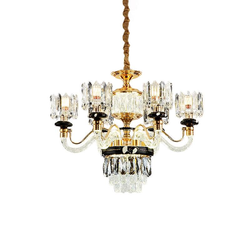 Gold Circle Pendant Chandelier Traditional Crystal Rectangle 6/8 Bulbs Living Room Suspension Light Clearhalo 'Ceiling Lights' 'Chandeliers' Lighting' options 738098