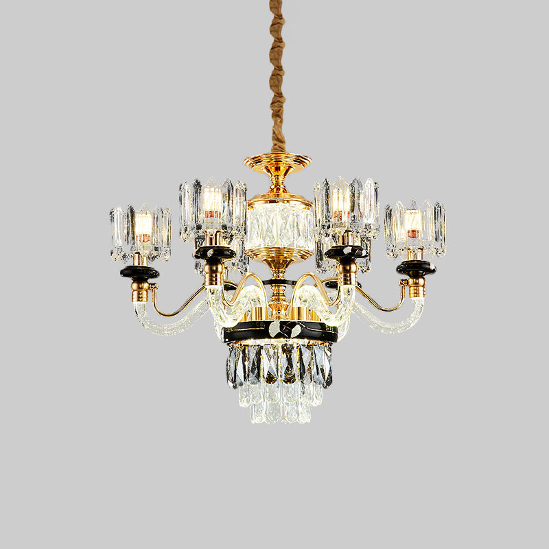 Gold Circle Pendant Chandelier Traditional Crystal Rectangle 6/8 Bulbs Living Room Suspension Light Clearhalo 'Ceiling Lights' 'Chandeliers' Lighting' options 738099