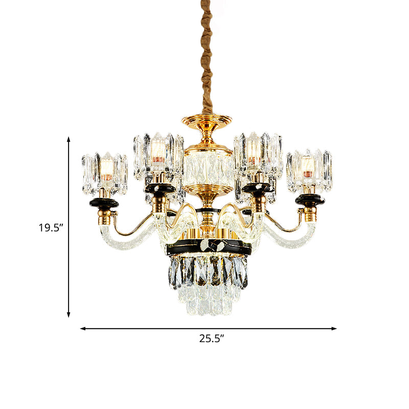 Gold Circle Pendant Chandelier Traditional Crystal Rectangle 6/8 Bulbs Living Room Suspension Light Clearhalo 'Ceiling Lights' 'Chandeliers' Lighting' options 738100