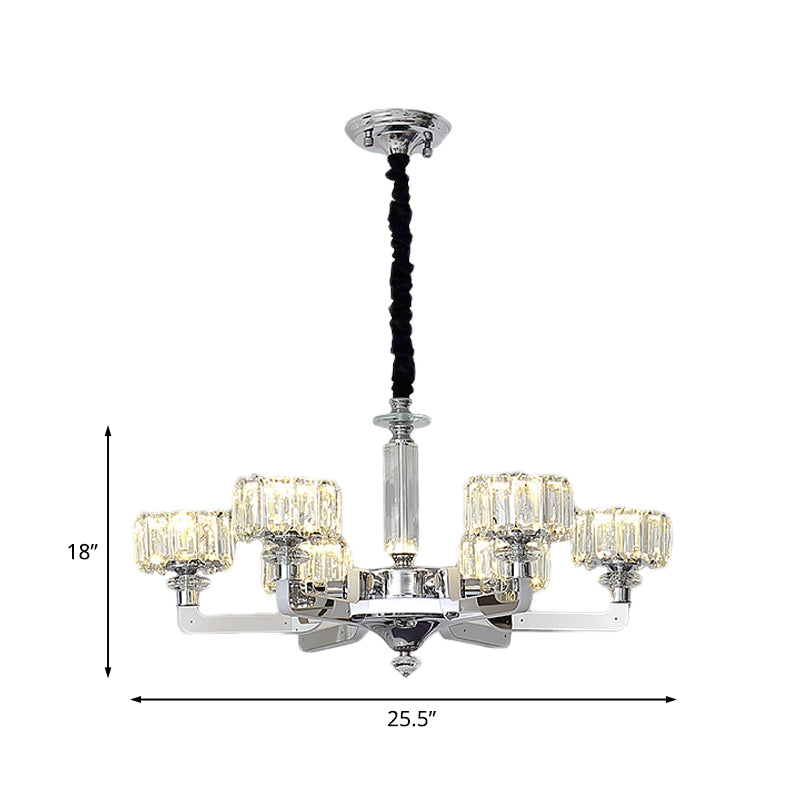 Chrome 3/6-Head Chandelier Lighting Traditional Crystal Block Drum Ceiling Suspension Lamp Clearhalo 'Ceiling Lights' 'Chandeliers' 'Clear' 'Industrial' 'Modern Chandeliers' 'Modern' 'Tiffany' 'Traditional Chandeliers' Lighting' 738116