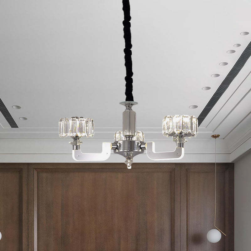 Chrome 3/6-Head Chandelier Lighting Traditional Crystal Block Drum Ceiling Suspension Lamp Clearhalo 'Ceiling Lights' 'Chandeliers' 'Clear' 'Industrial' 'Modern Chandeliers' 'Modern' 'Tiffany' 'Traditional Chandeliers' Lighting' 738118