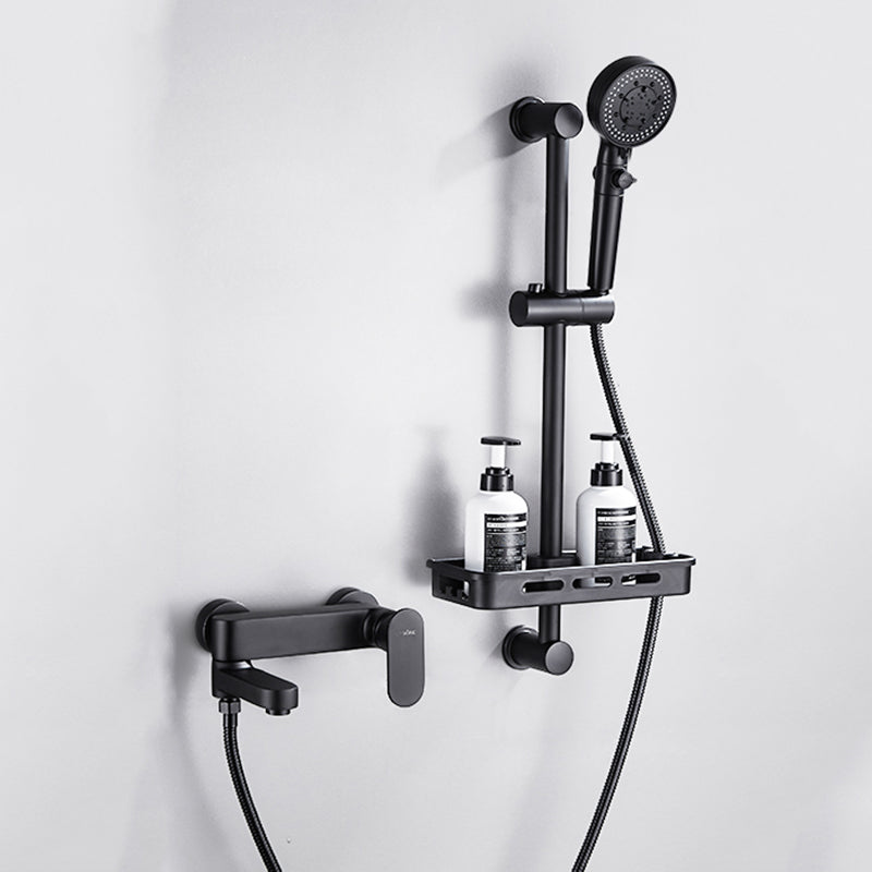 Contemporary Tub Filler Wall Mount Swivel Spout Tub Filler Trim Black Five-Mode Handshower Risers Included Clearhalo 'Bathroom Remodel & Bathroom Fixtures' 'Bathtub Faucets' 'bathtub_faucets' 'Home Improvement' 'home_improvement' 'home_improvement_bathtub_faucets' 7381278